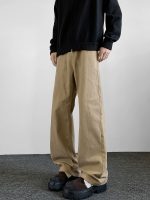 Men's Khaki Vintage Straight-Leg Pants – Cleanfit Loose Fit Streetwear Trousers - Image 5