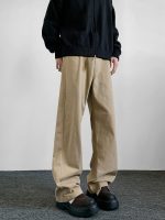 Men's Khaki Vintage Straight-Leg Pants – Cleanfit Loose Fit Streetwear Trousers - Image 4