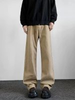 Men's Khaki Vintage Straight-Leg Pants – Cleanfit Loose Fit Streetwear Trousers - Image 3
