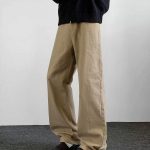 Men's Khaki Vintage Straight-Leg Pants – Cleanfit Loose Fit Streetwear Trousers