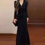 French Black Knit Dress Set for Women – Elegant Outfit for Petite Fit - Image 8