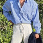 Men’s Vintage Striped Work Shirt – Loose Fit American Style Long Sleeve Pocket Shirt