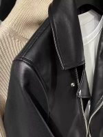 Men’s Black Faux Leather Moto Jacket – Wang Yibo Style Streetwear Biker Jacket - Image 4