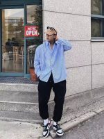 Men’s Vintage Striped Work Shirt – Loose Fit American Style Long Sleeve Pocket Shirt - Image 2