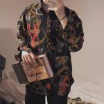 Men’s Vintage Chain Print Short Sleeve Shirt – Loose Fit Hong Kong Style Casual Top - Image 7