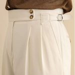 Men’s High-Waist Straight Trousers – Loose Fit Business Casual Pants with Paris Buckle
