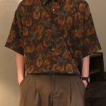Vintage Floral Print Short Sleeve Shirt – Unisex Loose-Fit Hong Kong Style Vacation Shirt