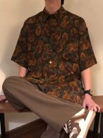 Vintage Floral Print Short Sleeve Shirt – Unisex Loose-Fit Hong Kong Style Vacation Shirt - Image 4