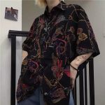 Men’s Vintage Chain Print Short Sleeve Shirt – Loose Fit Hong Kong Style Casual Top - Image 8