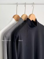 Men’s Loose Fit Half Turtleneck Long Sleeve Tee – Korean Style Solid Color Base Layer Top - Image 5