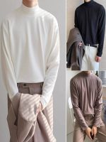 Men’s Loose Fit Half Turtleneck Long Sleeve Tee – Korean Style Solid Color Base Layer Top - Image 4
