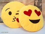 Yellow Heart Eyes, Blushing Smiley and  Winking Kiss Emoji Plush Cushion - Ultra-Soft Stuffed Smiley Pillow for Kids & Gifts - Image 2