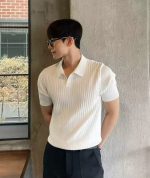 Men’s Slim Fit Knit Polo Shirt – Korean V-Neck Stretch Cotton Ice Silk Tee - Image 10