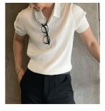 Men’s Slim Fit Knit Polo Shirt – Korean V-Neck Stretch Cotton Ice Silk Tee - Image 2